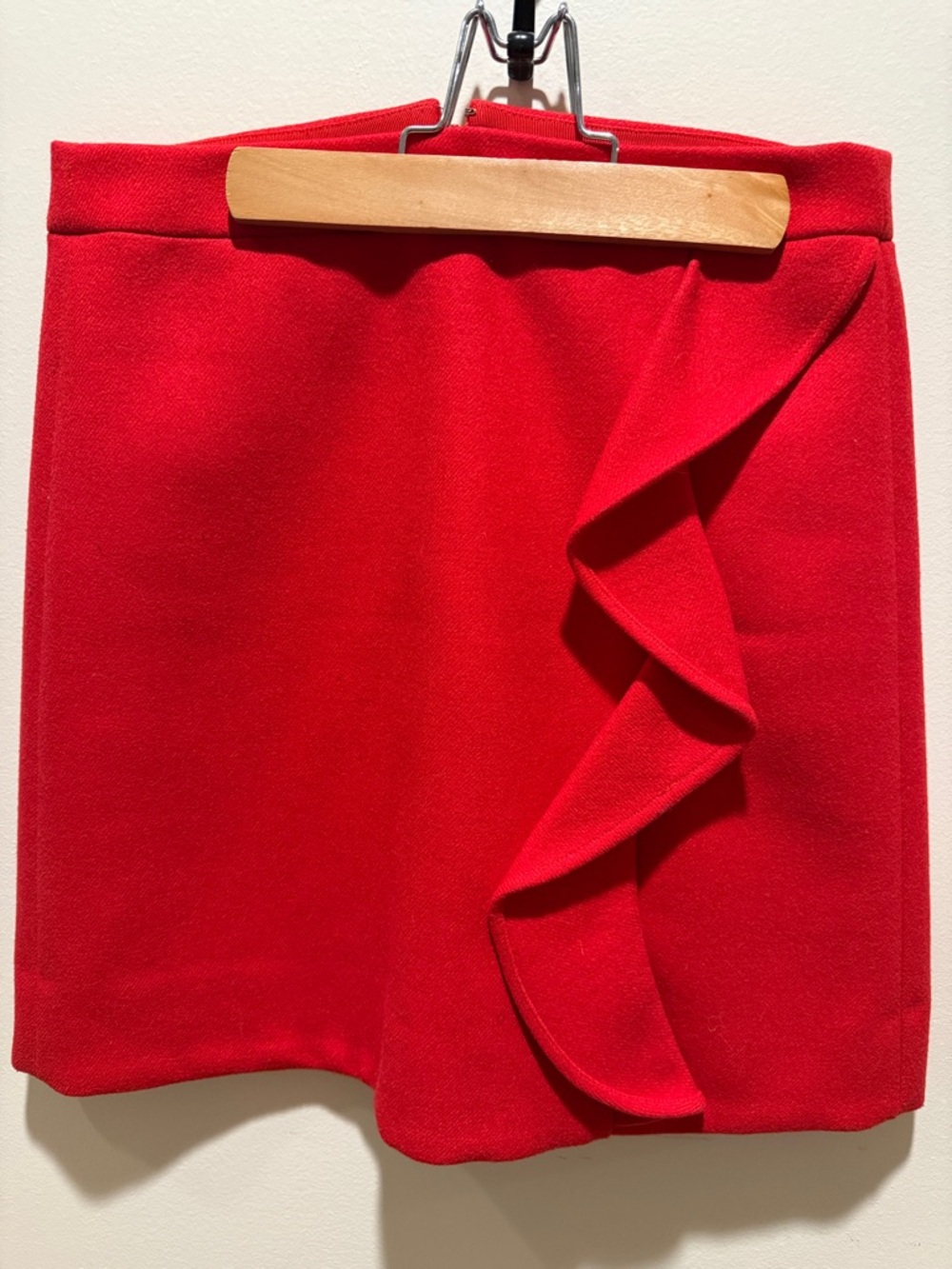 J. Crew Red Mini Skirt with Front Ruffle